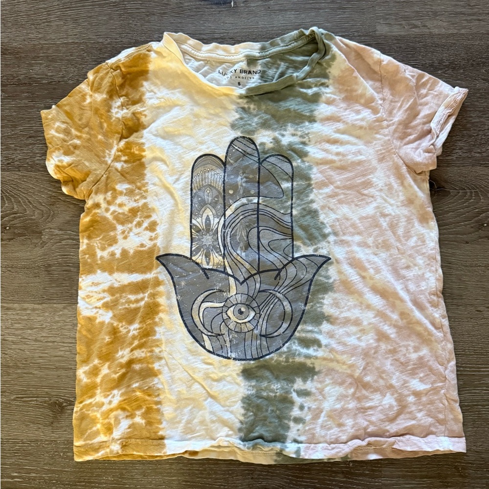 Lucky Brand Tie-Dye Short Sleeve Tee - Tan and Green
